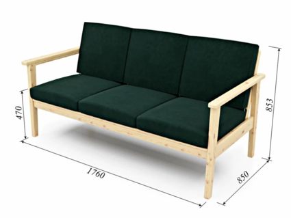 Диван Арско Лориан трехместный зеленый Длина 176 см